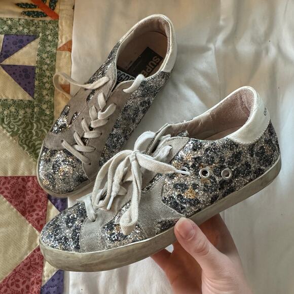 GOLDEN GOOSE Leopard Glitter Sneakers Size 37 casual comfort